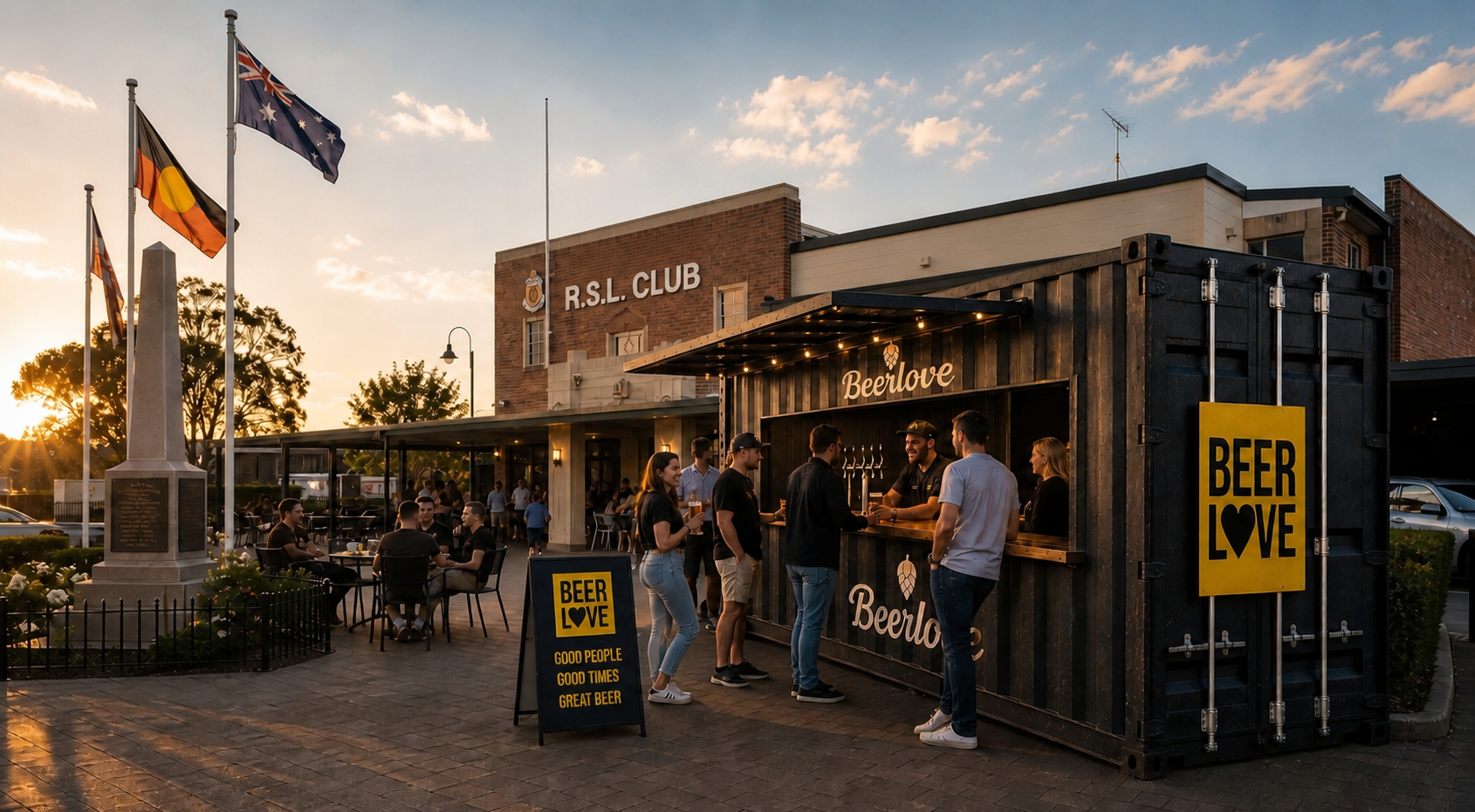 Beerlove container bar at an RSL venue